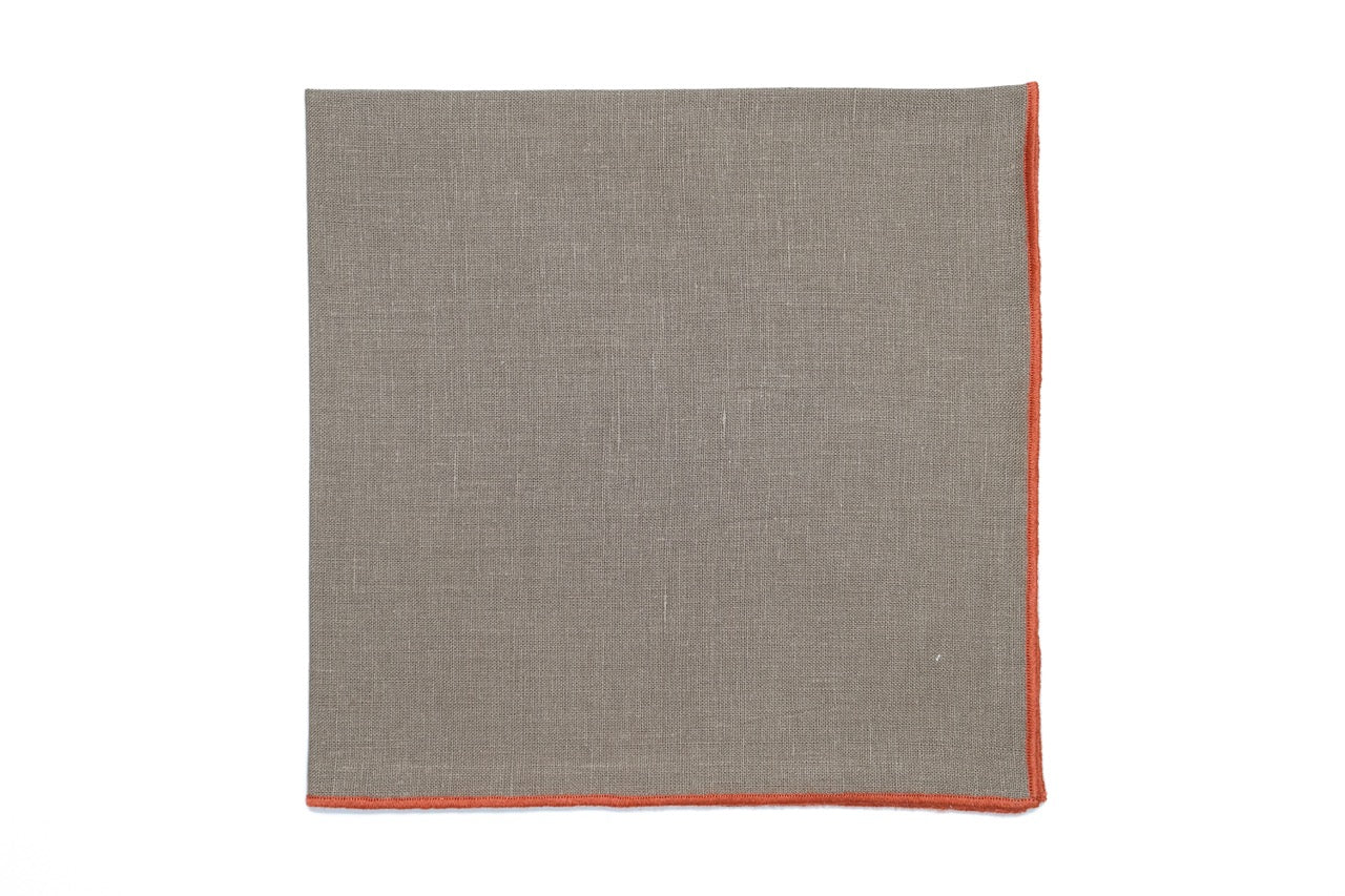 Taupe Napkin with Light Orange Trim, Set of 4