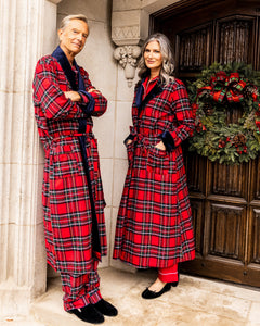 Women’s Imperial Tartan Long Robe with Velvet Trim