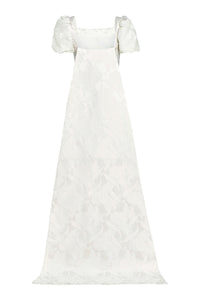 Audrey Puff Sleeve Fitted Midi Dress With Train