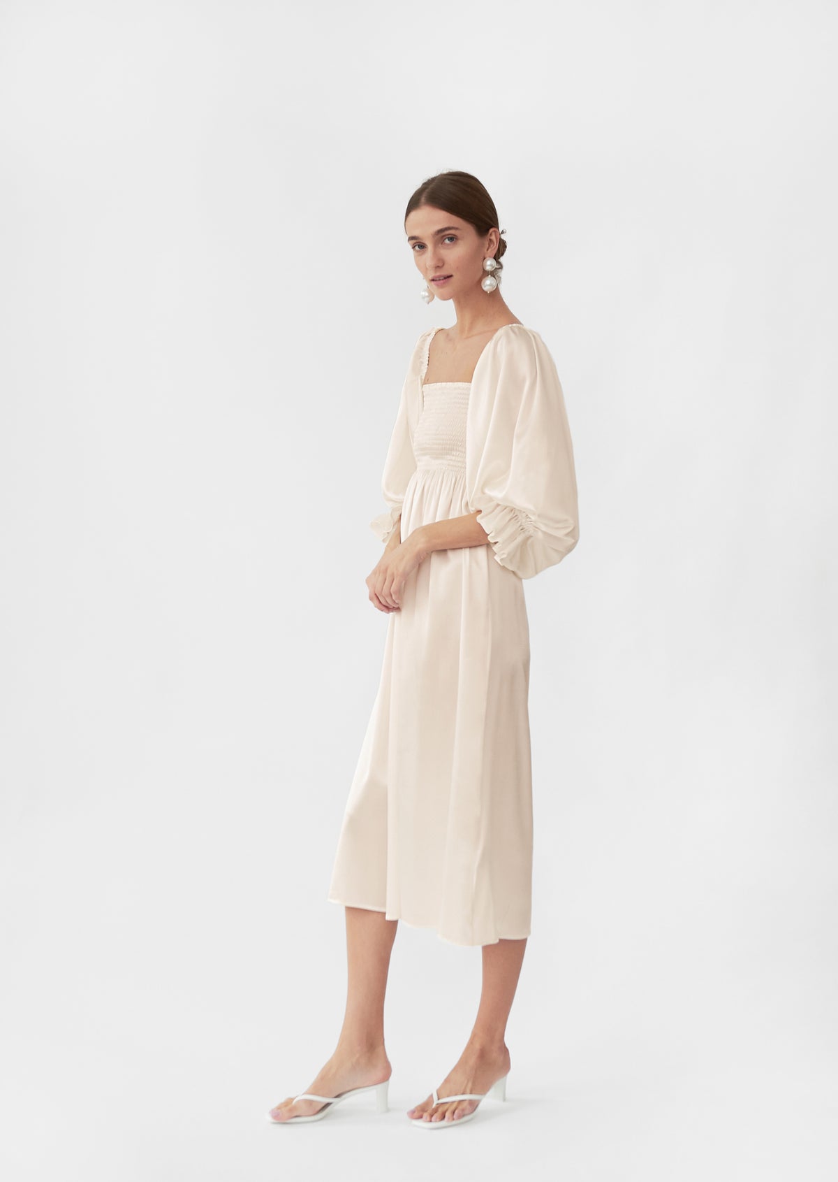 Atlanta Silk Dress in Pearl White