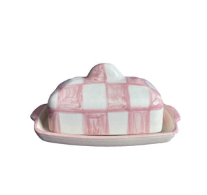 Buttercup Butterdish in White & Pink Checkerboard