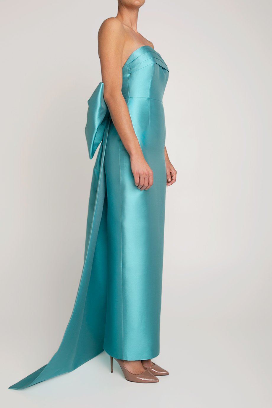 Camille Silk and Wool Column Gown with Removable Train