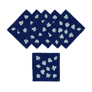 Cardshark Cocktail Napkins in Navy & Aqua, Set of 6