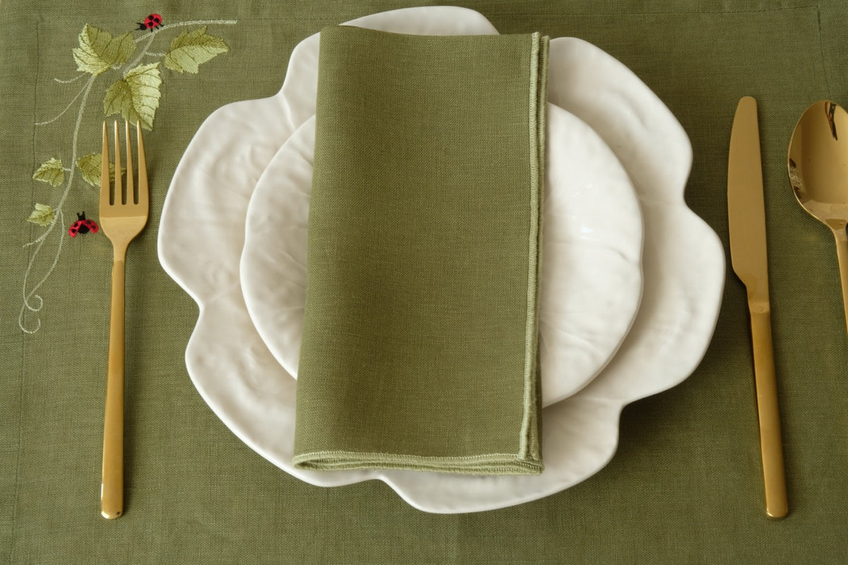 Cimen Napkin with Green Small Trim, Set of 4