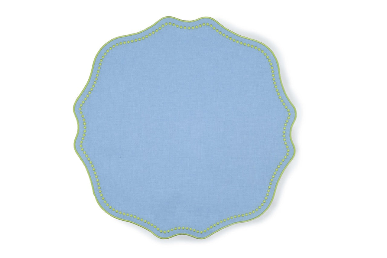 Lime Dotted Blue Linen Placemat, Set of 4