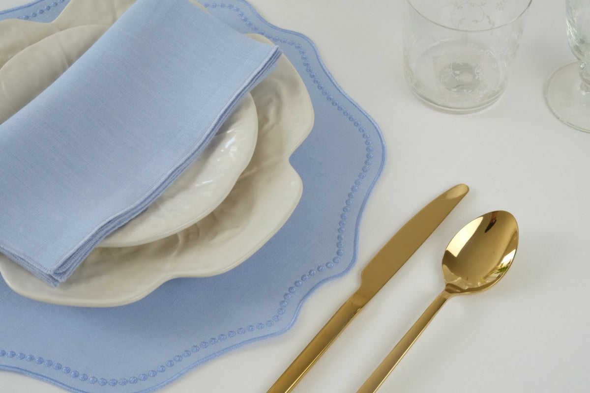 Blue Dotted Blue Linen Placemat, Set of 4