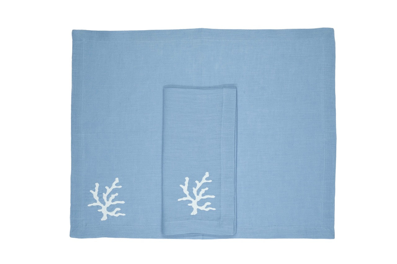 Coral Collection Napkin and Placemat in Mavi, Set of 2