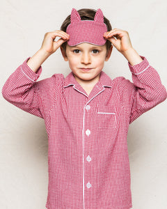 Children’s Red Mini-Gingham Kitty Sleep Mask