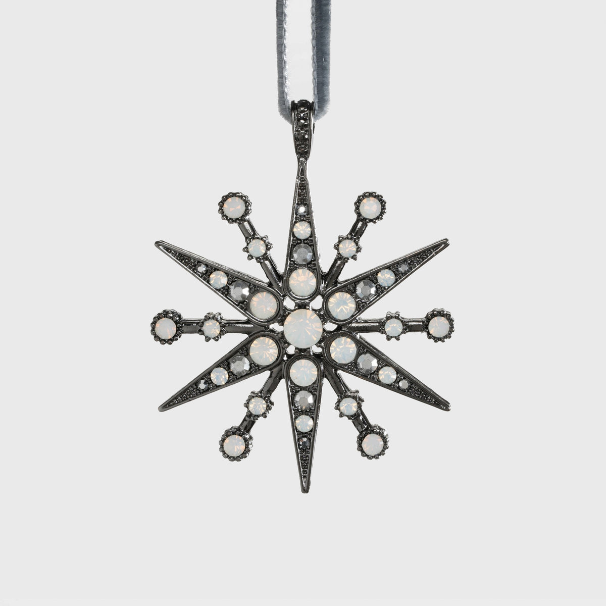Deco Snowflake Hanging Ornament in Hematite and Opal