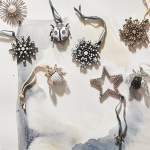 Deco Snowflake Hanging Ornament in Hematite and Opal