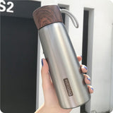 Gourde isotherme acier inox et bois