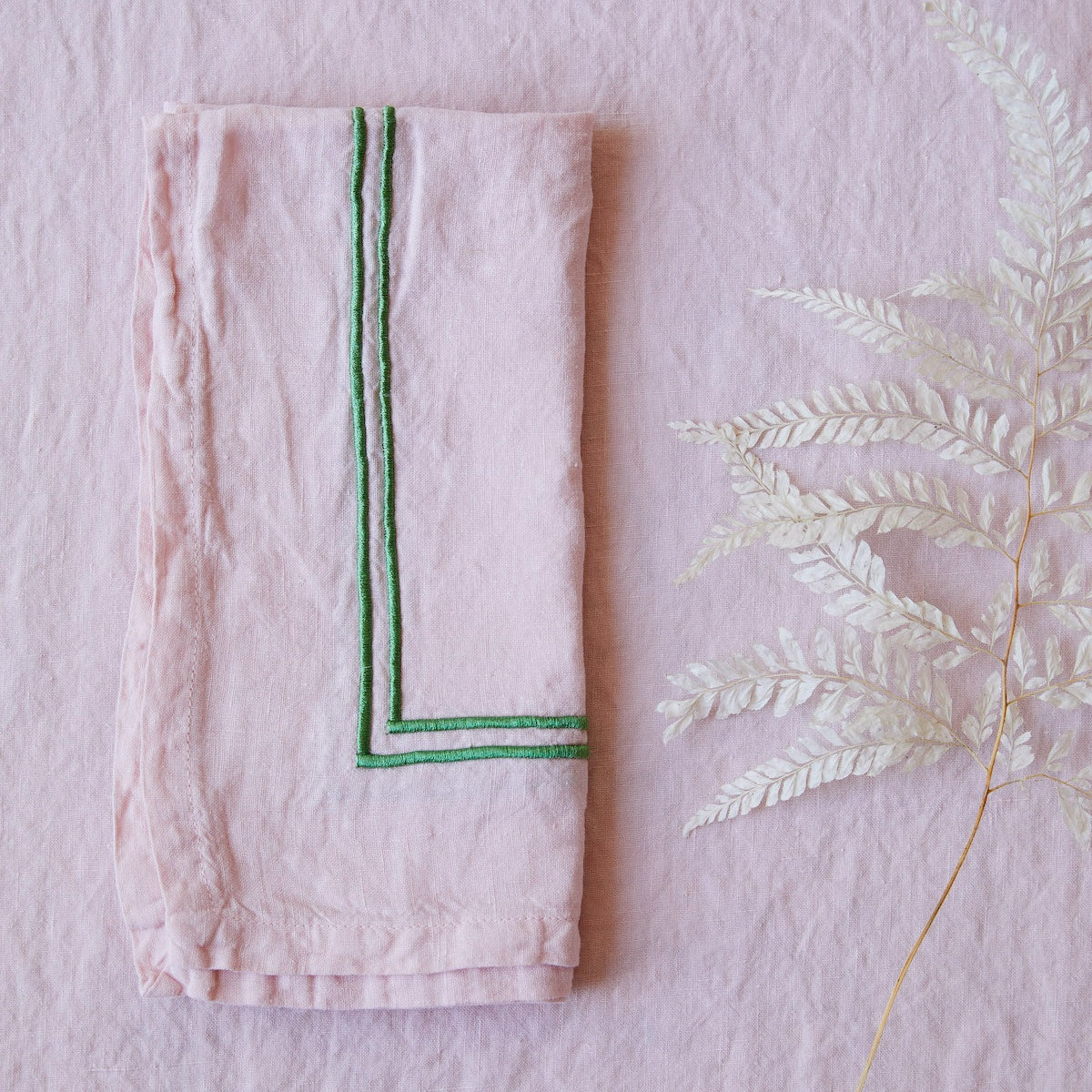 Double Piped Linen Napkins in Pink, Set of Four