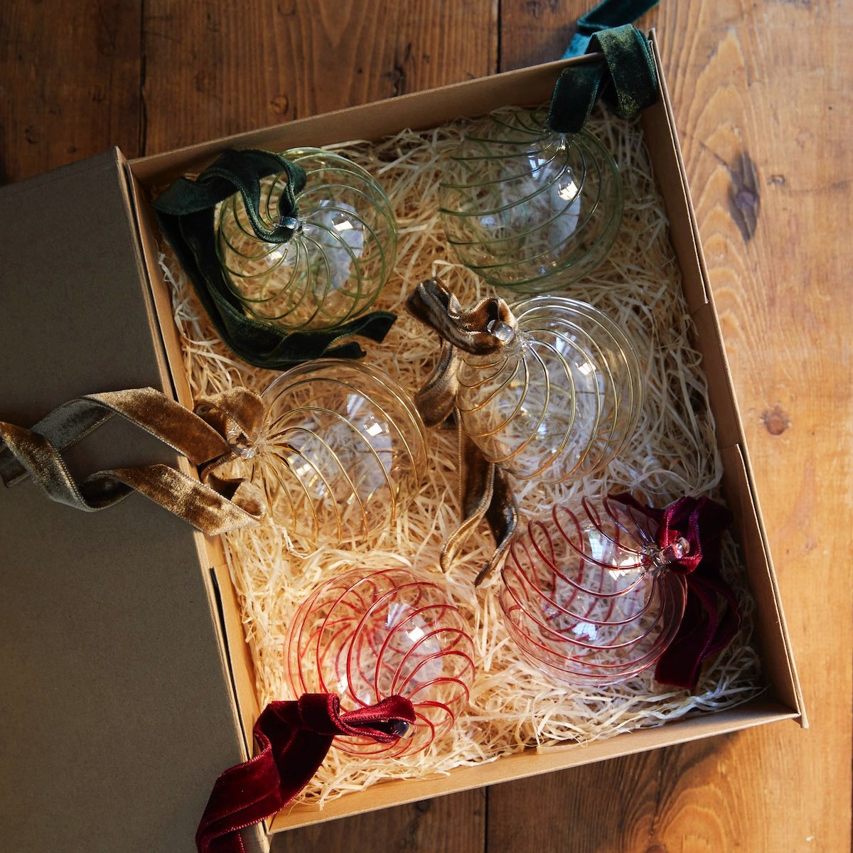 Box of Six Swirl Glass Baubles