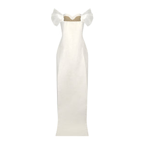 Colette Dress in White Floral Brocade