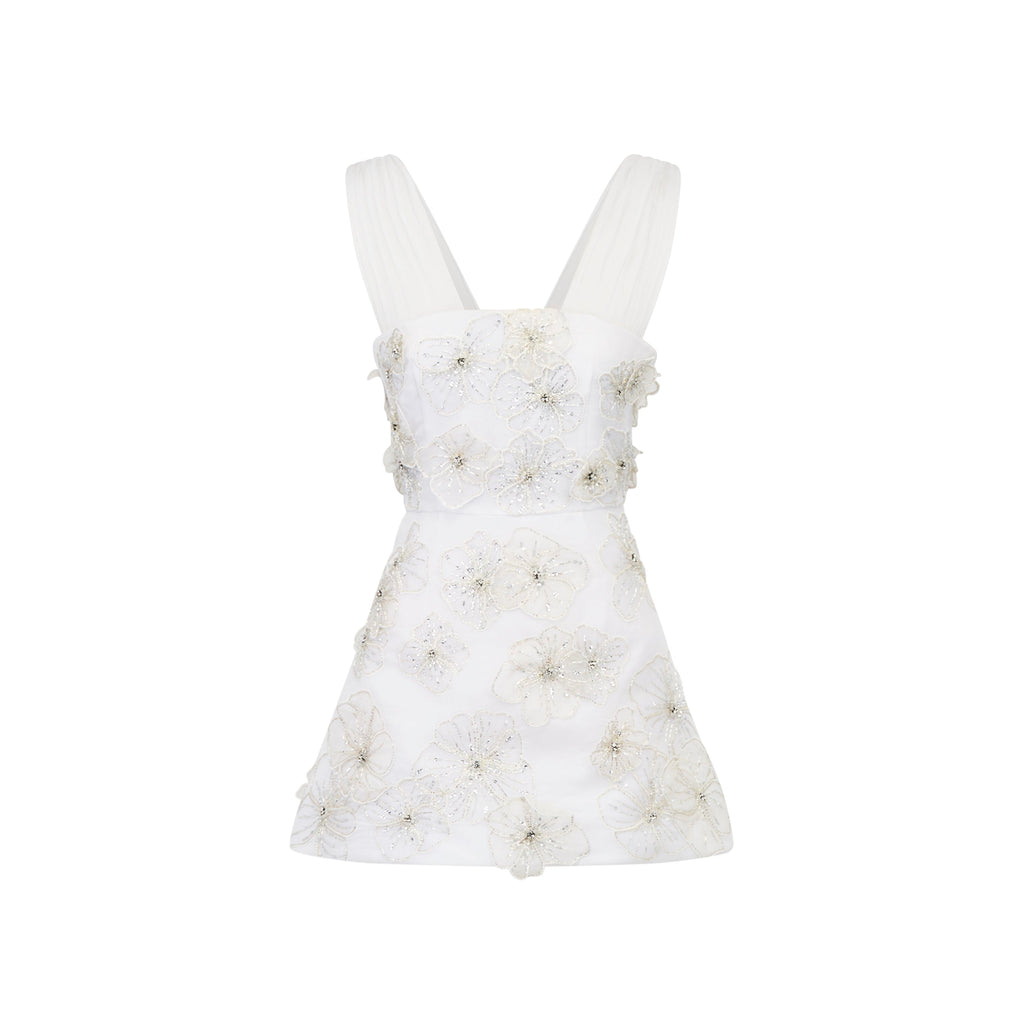 Ellia Dress in White Organza with 3D Appliqué