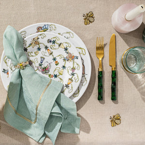 Skinny Stripey Bee Napkin Rings in Green, Set of Four