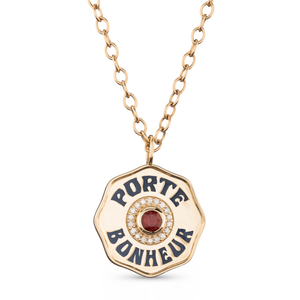 Large Enamel Porte Bonheur Necklace with Diamond Halo