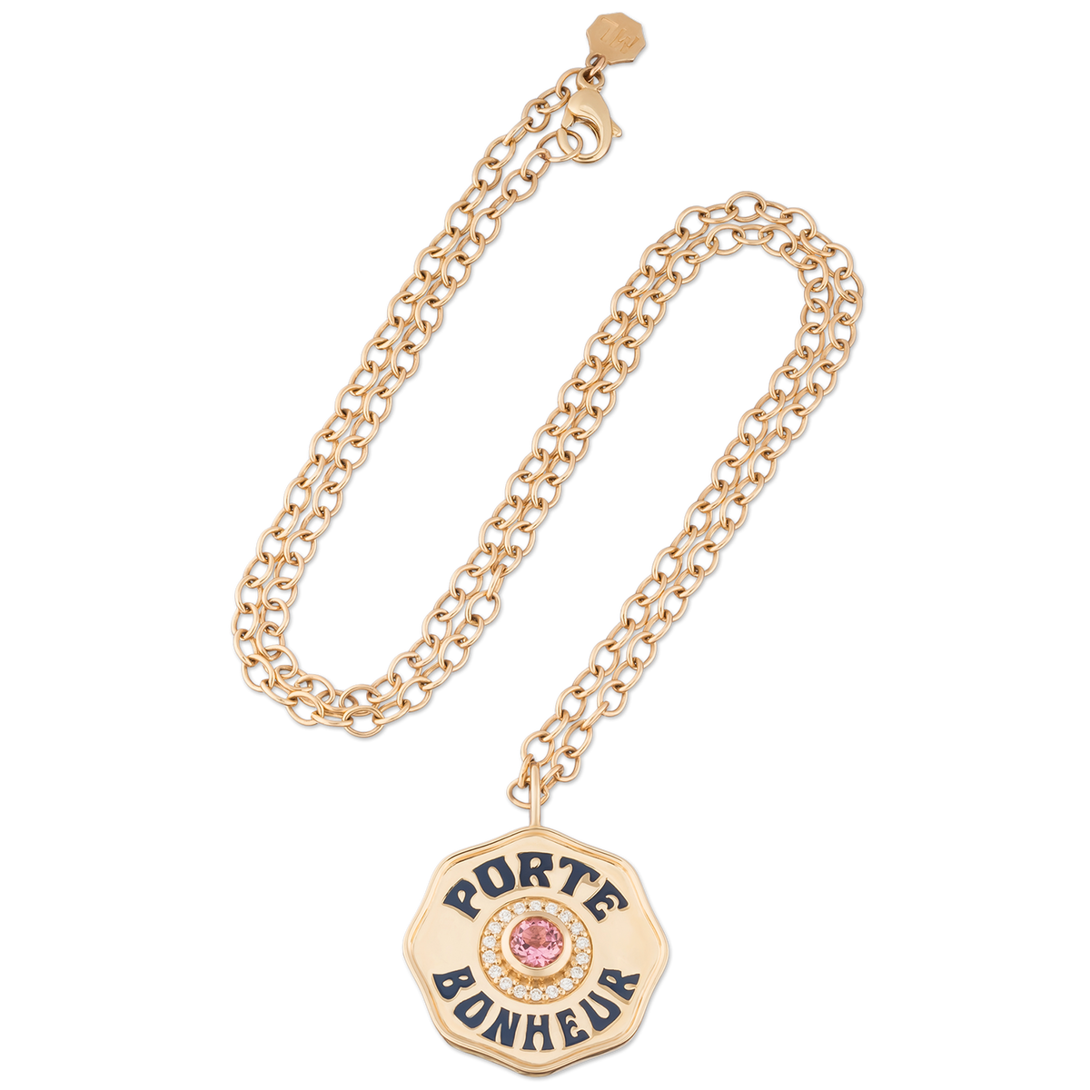 Large Enamel Porte Bonheur Necklace with Diamond Halo