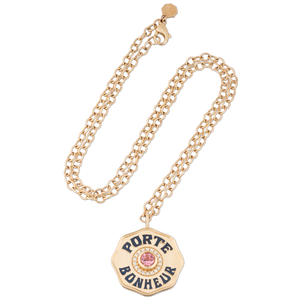 Large Enamel Porte Bonheur Necklace with Diamond Halo