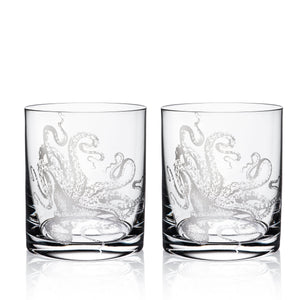 Lucy Tumbler Glasseware Set of 2 Hand etched crystal drinkware glasses from Caskata 
