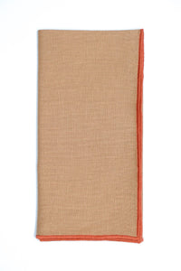 Camel Napkin with Light Orange Small Trim, Set of 4
