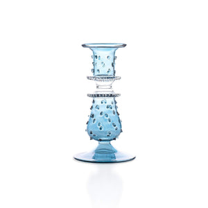 Issy Granger Blue Glass Candlestick, glass candle holder