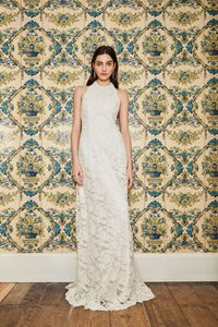 Sophia White Lace Halter Gown