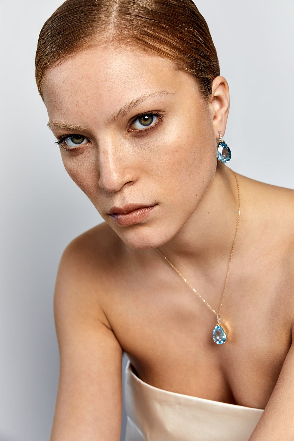 14K Swiss Blue Topaz Pear Drop Earrings