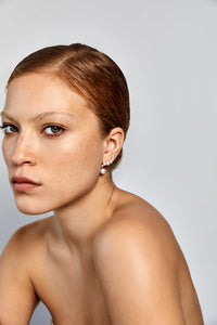 14K Pearl Curve Drop Earrings