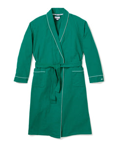 Men’s Forest Green Flannel Robe with White Piping