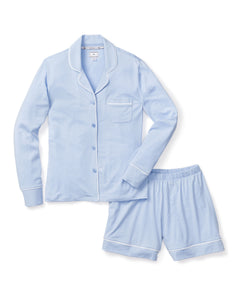 Women’s Pima Cotton Periwinkle Long Sleeve Short Set