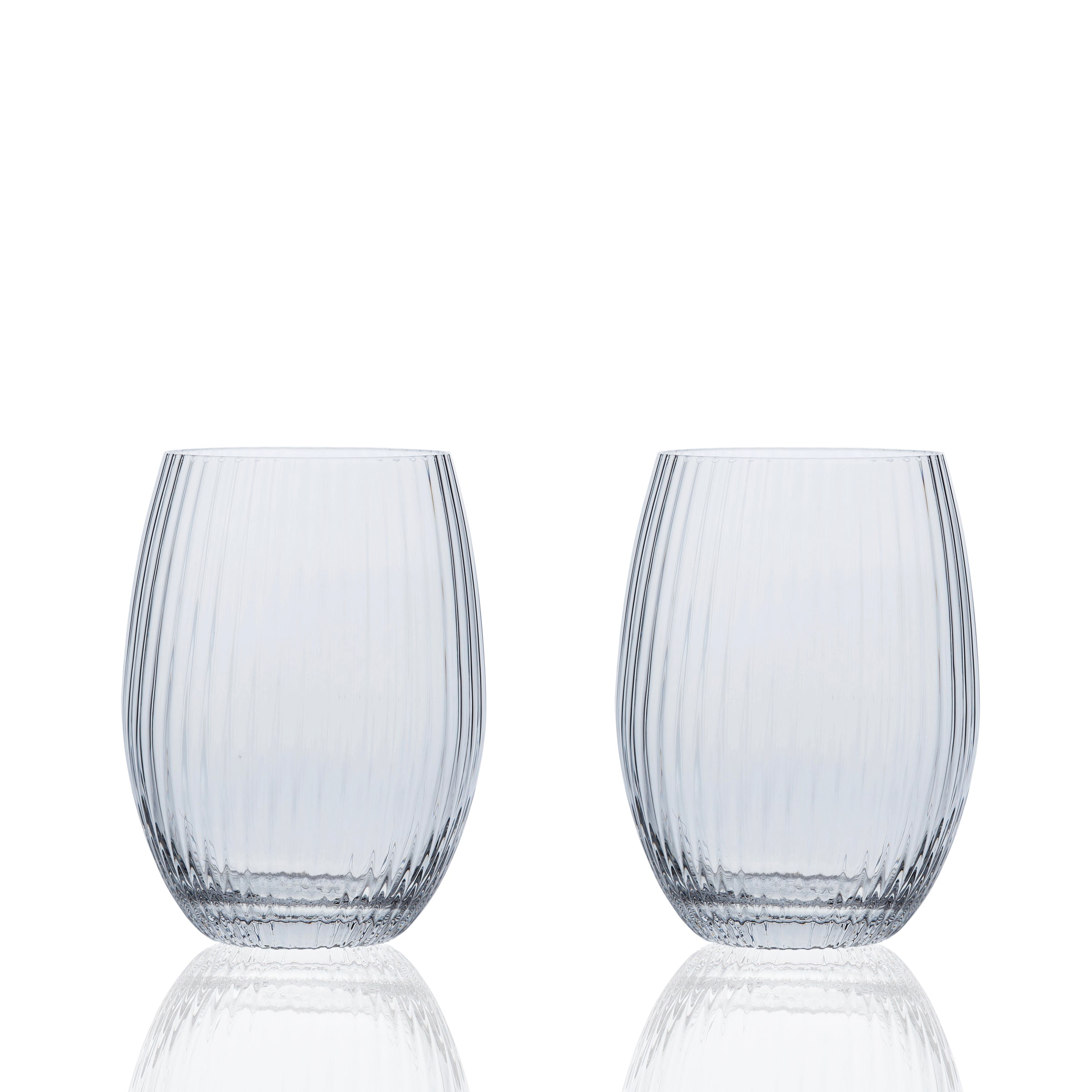 Quinn Optic Tumblers or stemless wine glasses  in mouth blown clear crystal from Caskata Set of 2