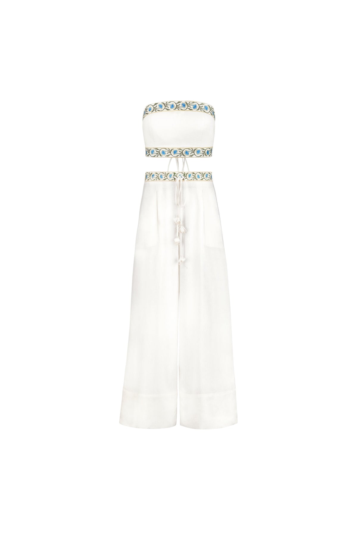 Carnation Pants - White & Blue Bottoms - Pants Rosewater House 