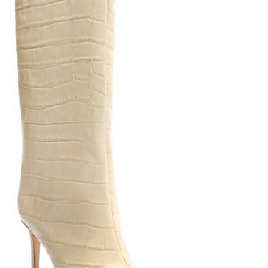 Maryana Crocodile-Embossed Leather Boot in Eggshell
