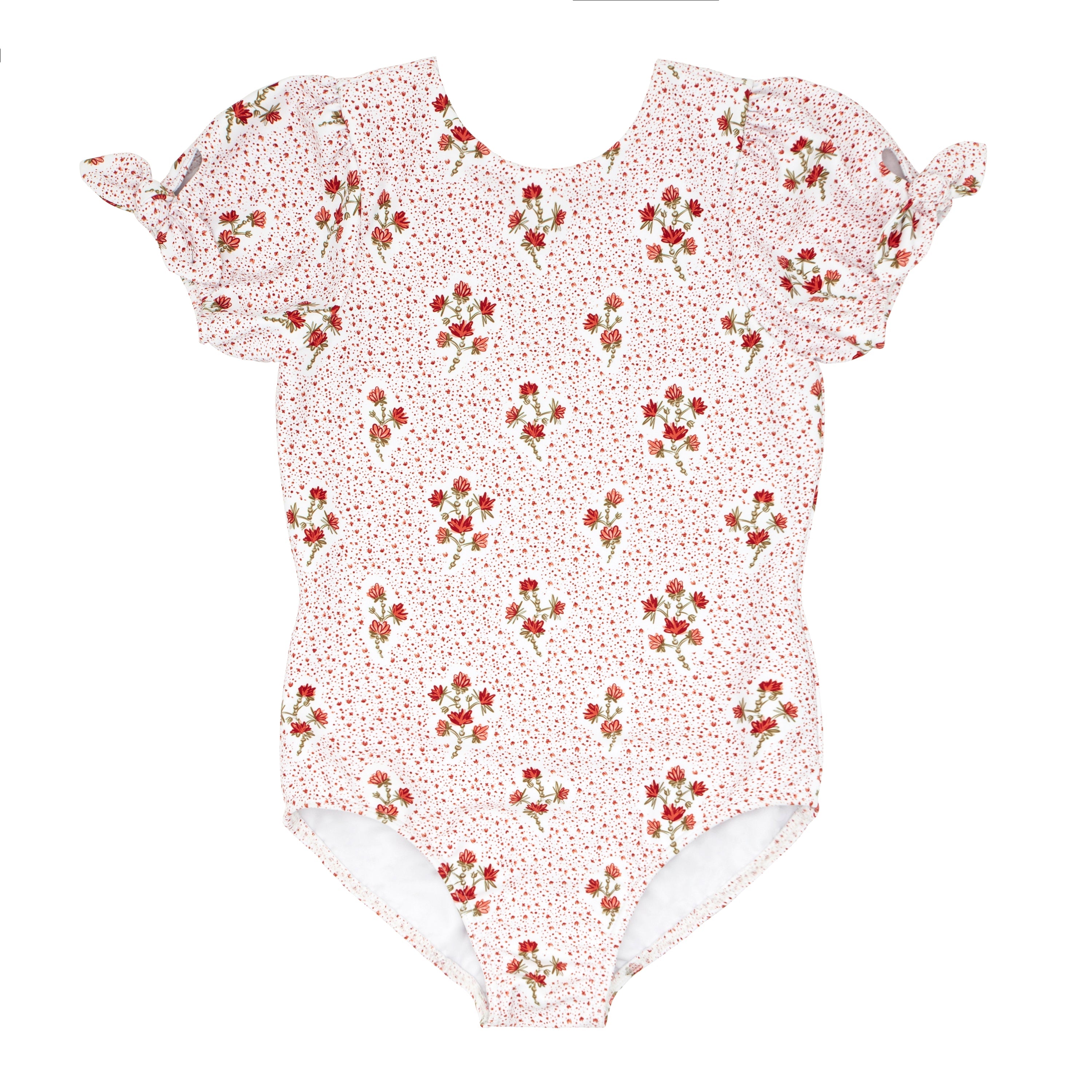 Girls Raspberry Red Puff Sleeve One Piece