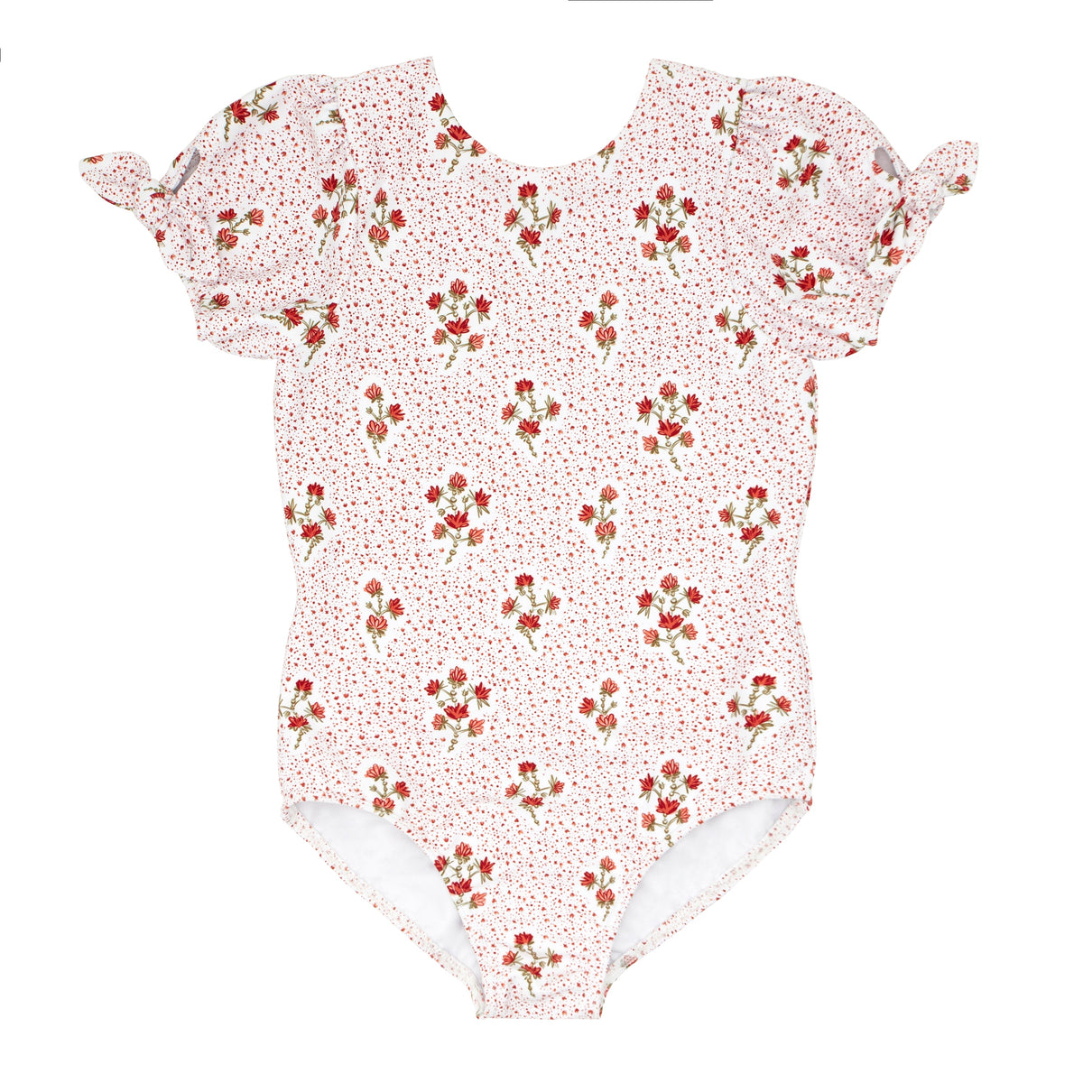 Girls Raspberry Red Puff Sleeve One Piece