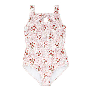 Girls Raspberry Red Gathered One Piece