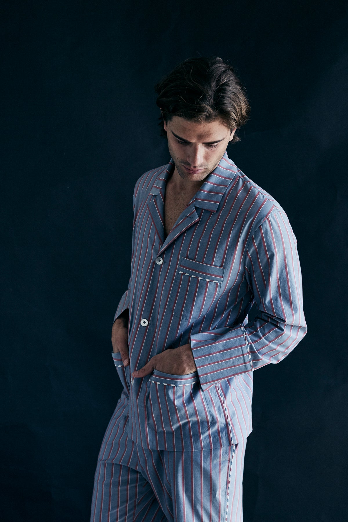 Saturn Men's Pajama Pant in Grey Red Stripe