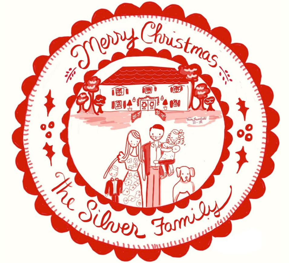 Custom Christmas Sticker Gift Tags - House and Family