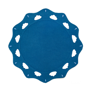 Sicily Scallop Placemats in Royal and White, Set of 2
