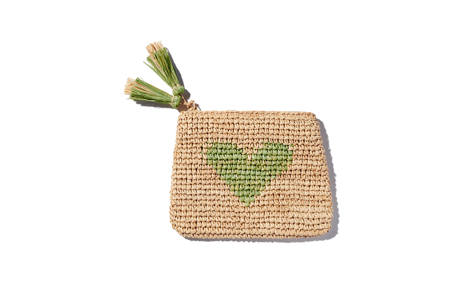 Aerin Heart Raffia Zip Pouch on Over The Moon