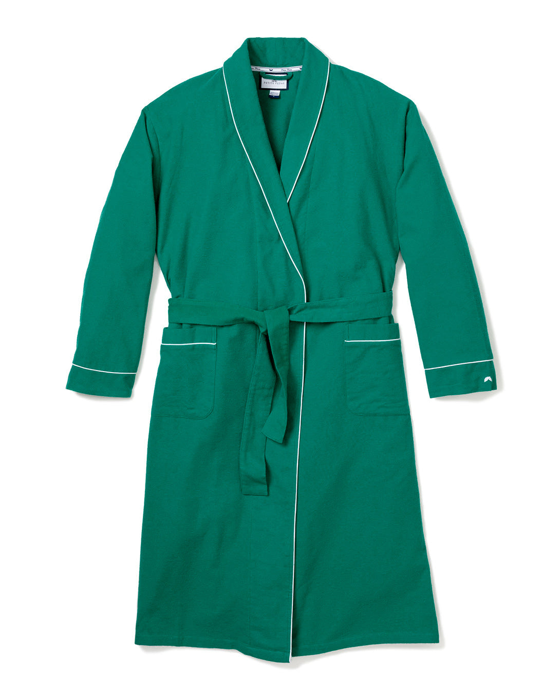 Women’s Forest Green Flannel Robe with White Piping