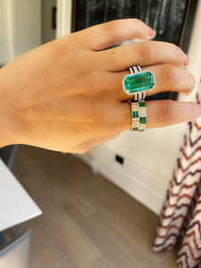 Pinstripe Strength Diamond Cigar Band Ring with Mother of Pearl