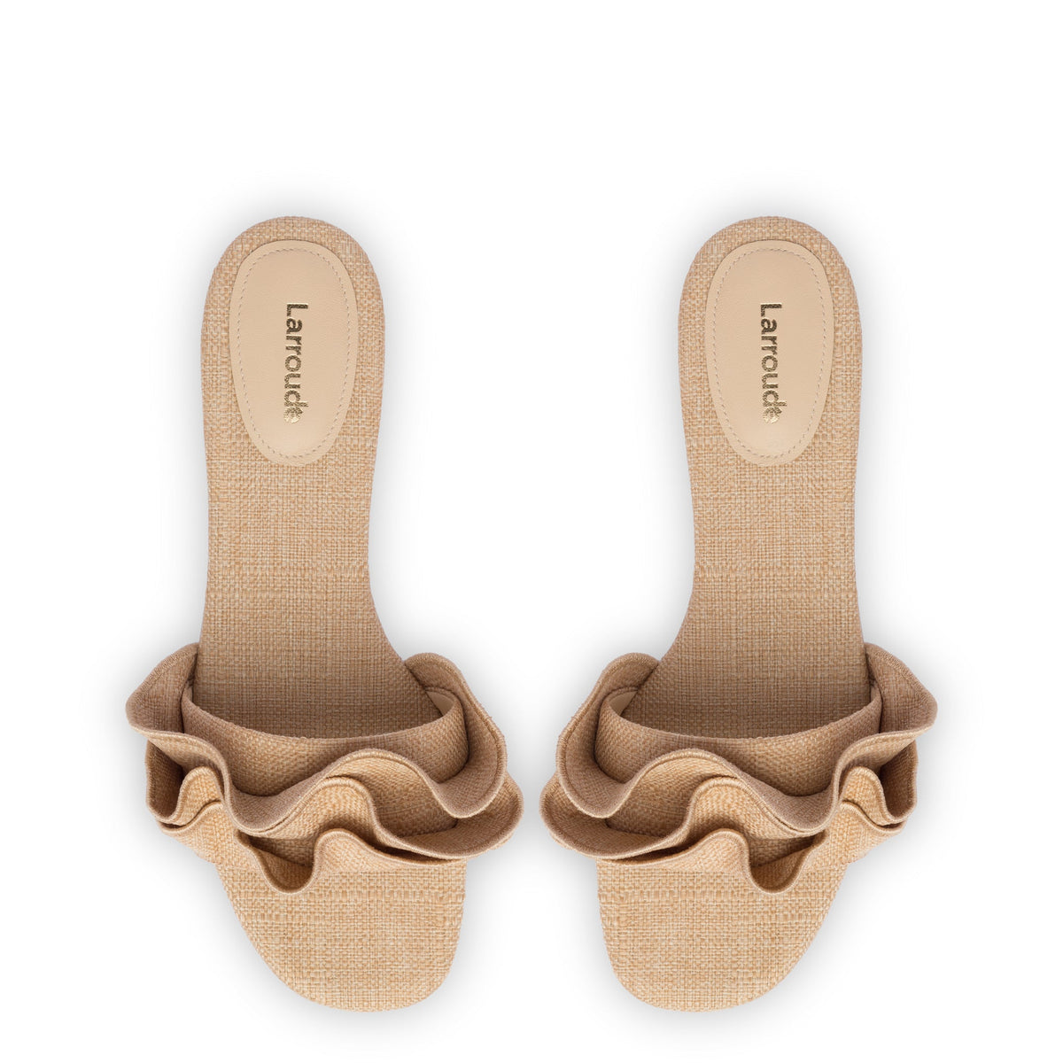 Ivy Ruffle Flat Mule In Beige Raffia